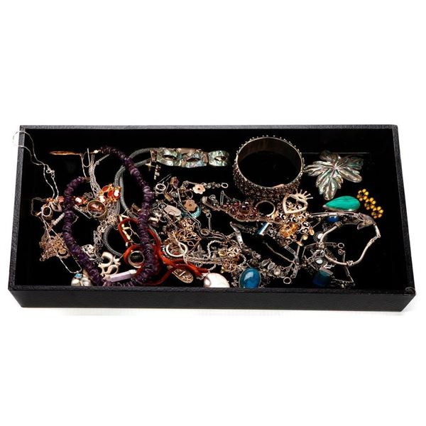 Collection of stone-set, silver and metal jewelry.