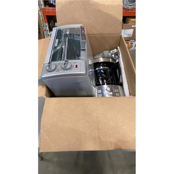 BLACK AND DECKER TOASTER OVEN, CUISINART TOASTER, ELECTRIC KETTLE, INSULATED TRAVEL MUG AND WATER BO