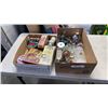 Image 1 : 2 BOXES OF ARTGLASS, VINTAGE TINS, SAKE SET AND MORE