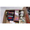 Image 2 : 2 BOXES OF ARTGLASS, VINTAGE TINS, SAKE SET AND MORE