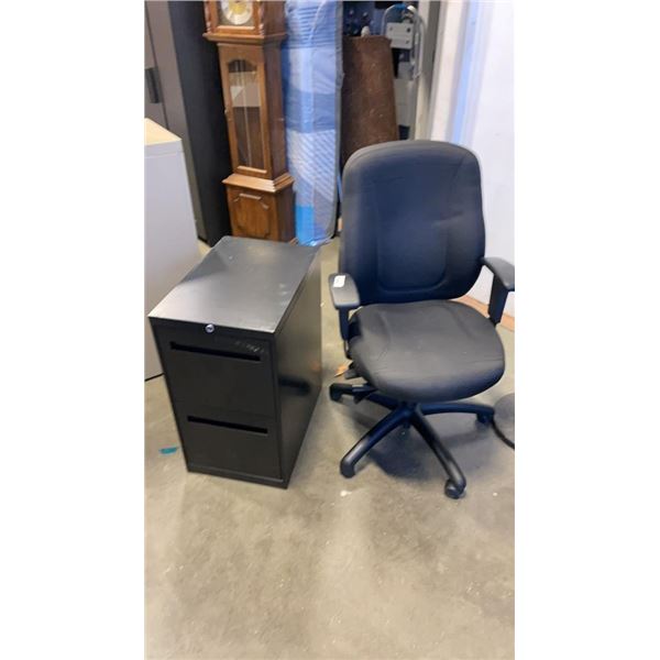 GAS LIFT OFFICE CHAIR AND 2 DRAWER FILING CABINET