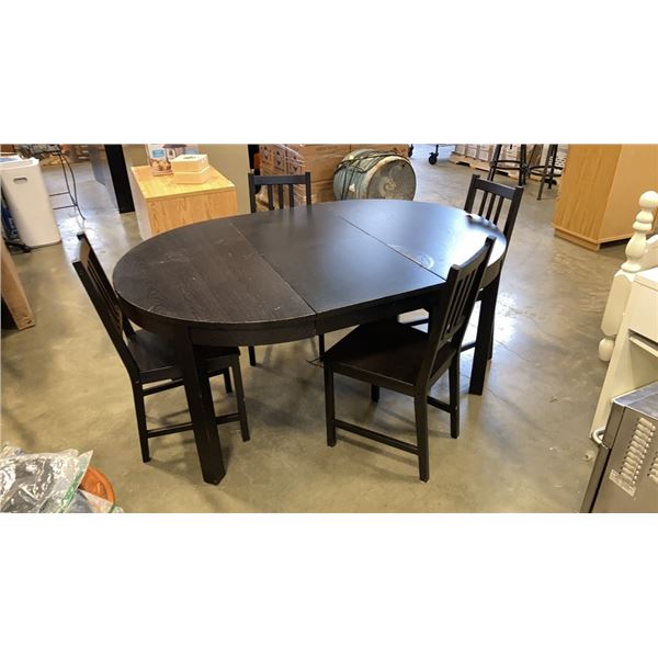 ROUND BALCK DINING TABLE WITH JACKNIFE LEAF AND 4 CHAIRS