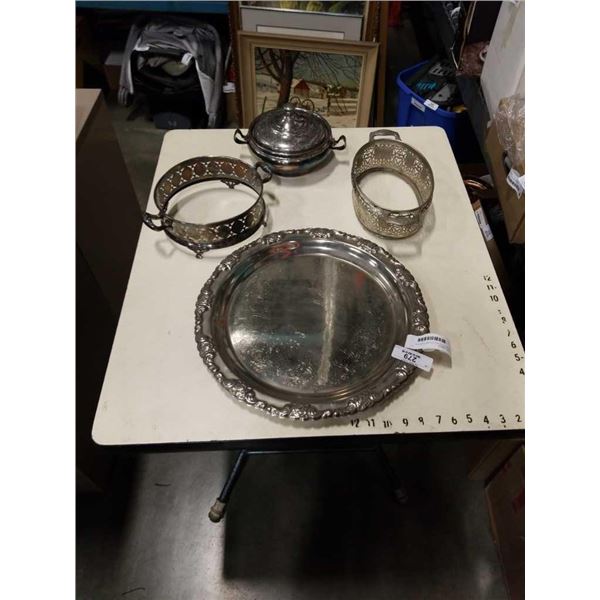 SIVER PLATE PLATTER AND LIDDED DISH