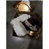 Image 2 : BOX AND TRAY OF WINTER BOOTS, PLATTERS, HOLIDAY DECOR