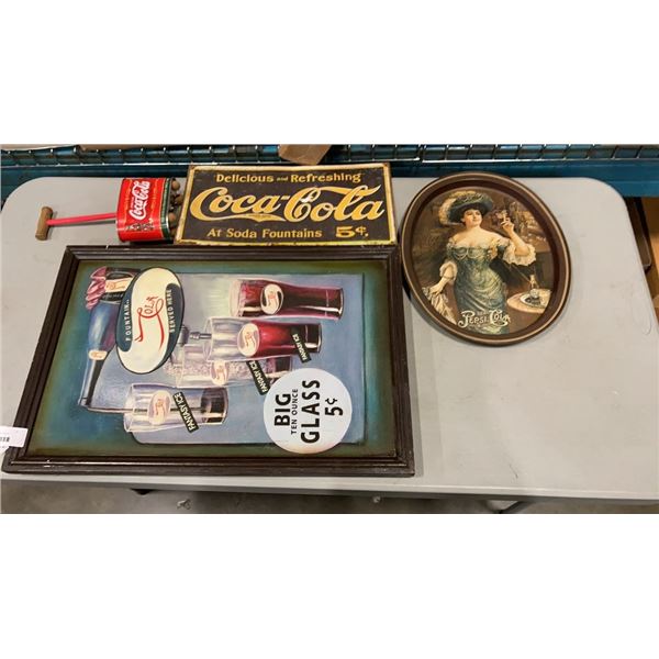 COCA COLA, PEPSI COLA AND COLA COLLECTIBLES, ADVERTS