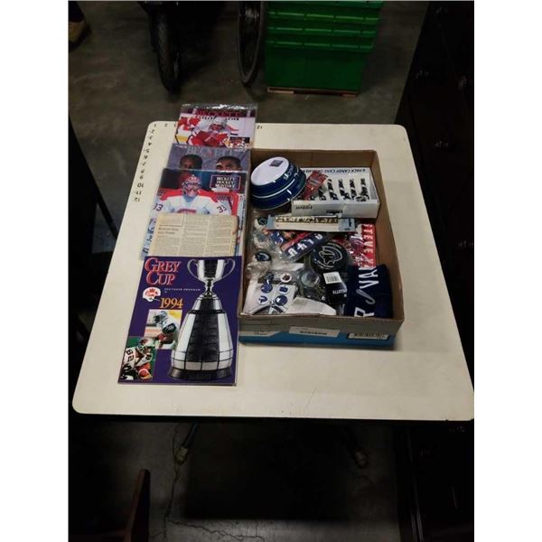 BOX OF VANCOUVER CANUCKS COLLECTIBLES AND MORE