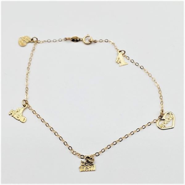 10KT. YELLOW GOLD "BFF" CHARM BRACELET, W/A $510.00