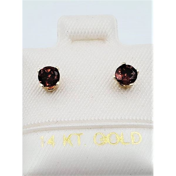 14KT. YELLOW GOLD 3.9MM X 3.8MM NATURAL GARNET EARRINGS, 0.66CTS, W/A $680.00