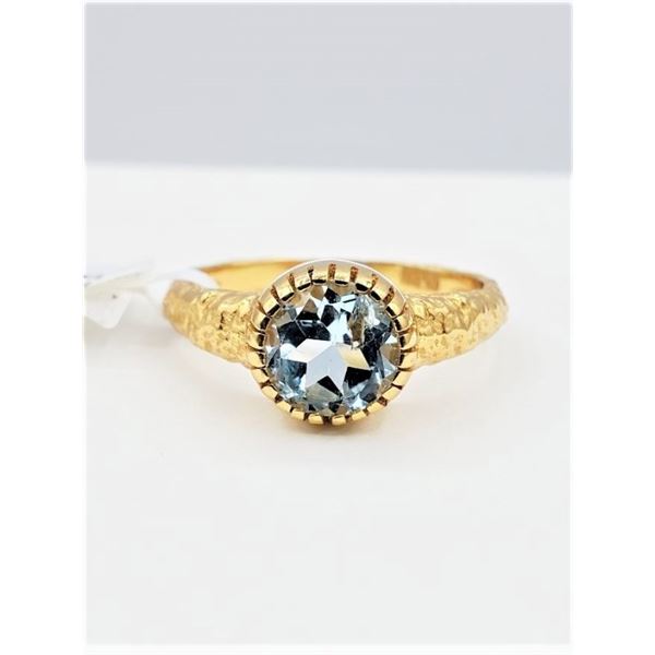 STERLING SILVER YELLOW GOLD TONE PLATED 6.45MM BEZEL SET NATURAL BLUE TOPAZ TOPAZ RING, 1.25CTS, W/A