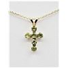 Image 1 : 10KT. YELLOW GOLD NATURAL PERIDOT CROSS PENDANT WITH STERLING CHAIN, 6 PERIDOT (0.42CTS), RETAIL $30