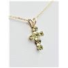 Image 2 : 10KT. YELLOW GOLD NATURAL PERIDOT CROSS PENDANT WITH STERLING CHAIN, 6 PERIDOT (0.42CTS), RETAIL $30