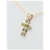 Image 3 : 10KT. YELLOW GOLD NATURAL PERIDOT CROSS PENDANT WITH STERLING CHAIN, 6 PERIDOT (0.42CTS), RETAIL $30