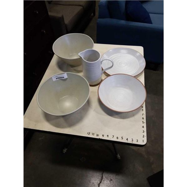 POTTERY BOWLS, PLATTER, PITCHER