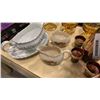 Image 2 : DECANTER SET WITH JOHNSON BROS GRAVY BOAT, AND COLORED GLASS BOWLS