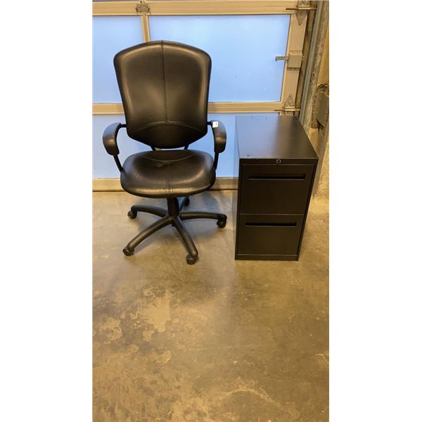 GAS LIFT OFFICE CHAIR AND 2 DRAWER FILING CABINET