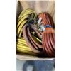 Image 11 : 2 BOXES AND BIN OF SANDING DISCS, AIR HOSES AND STEEL TOE SIZE NINE BOOTS