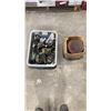 Image 1 : 2 BOXES AND BIN OF SANDING DISCS, AIR HOSES AND STEEL TOE SIZE NINE BOOTS