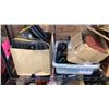 Image 9 : 2 BOXES AND BIN OF SANDING DISCS, AIR HOSES AND STEEL TOE SIZE NINE BOOTS