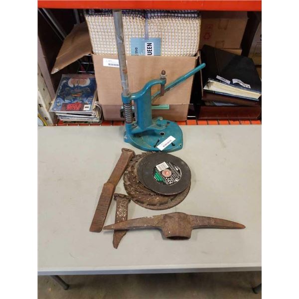 CUTOFF BLADES, SAW BLADES, PICK AXE HEAD AND PRESS