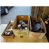 Image 1 : 3 BOXES OF COOKWARE SERVING PIECES AND UTENSILS