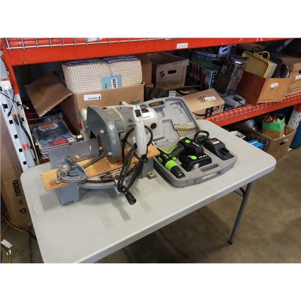 KAWASAKI 19.2V DRILL 2 BATTERIES AND CHARGER WITH COMPOUND MITRE SAW BOTH WORKING