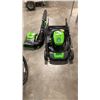 Image 1 : GREENWORKS COMBO CORDLESS BACK PACK BLOWER AND LAWN MOWER AS FOUND NO BATTERY OR CHARGER