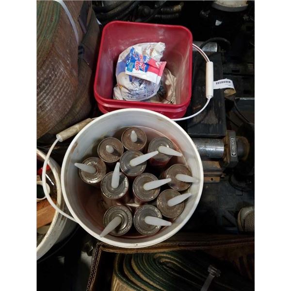 PAIL AND BOX OF LIQUID NAILS, SUB FLOOR ADHESIVE AND GROUT