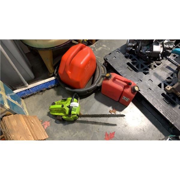 POULAN GAS CHAINSAW AND GAS CANS