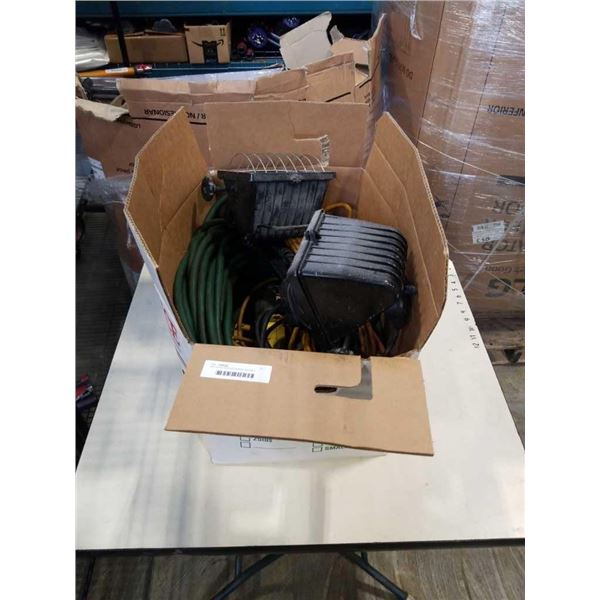 BOX OF EXTENTION CORDS TROUBLE LIGHT AND WORK LIGHTS