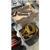 Image 1 : BOX AND TRAY OF EXTENTION CORDS, TROUBLE LIGHT, AIR CHISEL AND BITS
