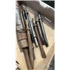 Image 8 : BOX AND TRAY OF EXTENTION CORDS, TROUBLE LIGHT, AIR CHISEL AND BITS