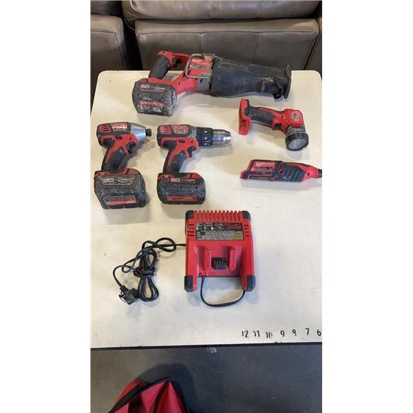 MILWAUKEE CORDLESS TOOL SET INCLUDING - M18 FUEL SAWZALL, M18 HAMMER DRILL, IMPACT GUN AND FLASHLIGH