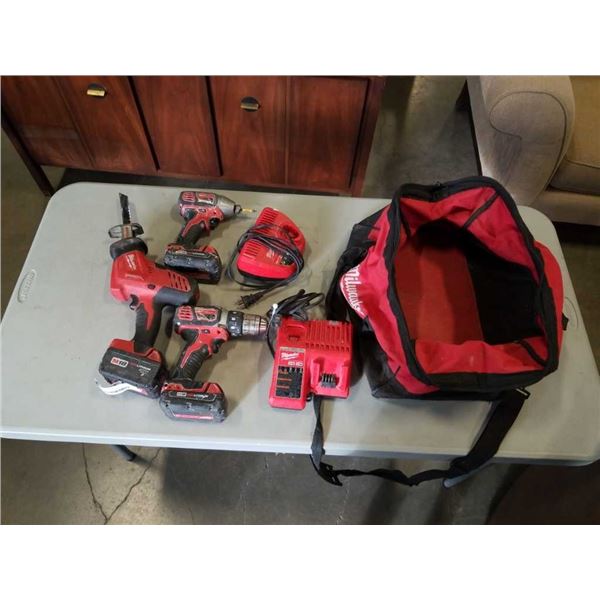 MILWAUKEE M18 CORDLESS TOOL SET - INCLUDES HACKZALL, IMPACT DRIVER, DRILL / DRIVER, M18 RED LITHIUM 