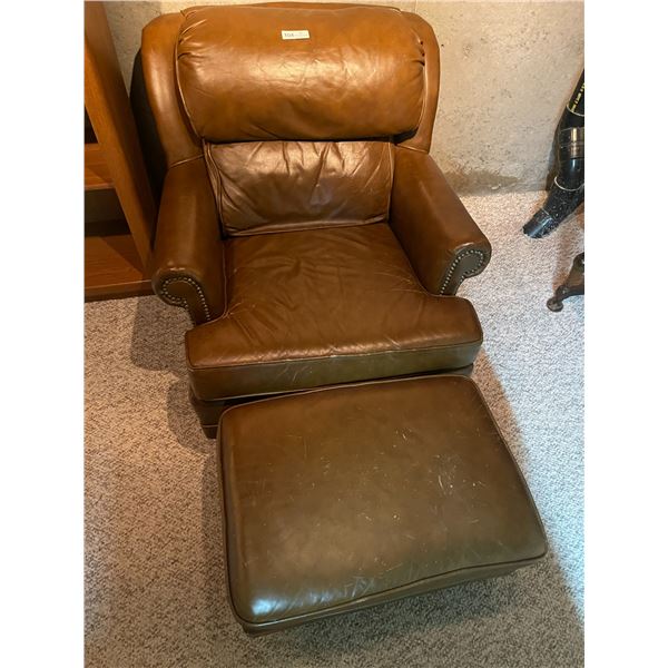 Leather Chair & Footstool 31H x 32W x 38D