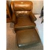 Image 1 : Leather Chair & Footstool 31H x 32W x 38D