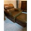 Image 2 : Leather Chair & Footstool 31H x 32W x 38D