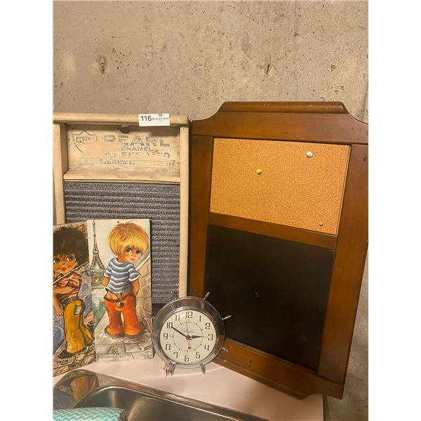 Washboard Clock & Pin Bulletin Board