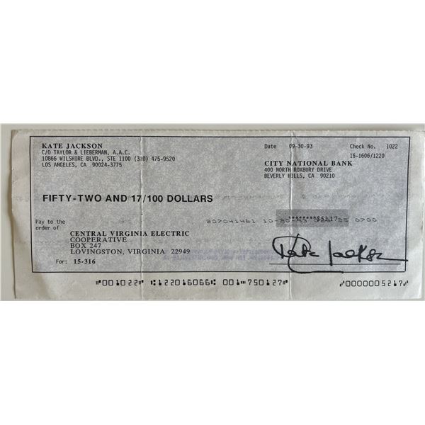 Kate Jackson signed check. GFA authenticated