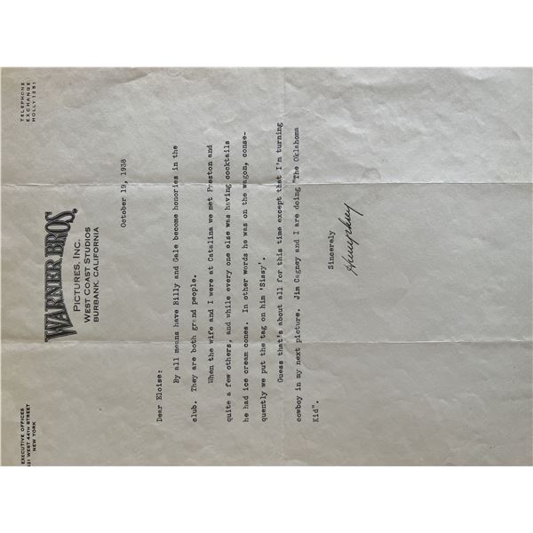 Warner Brothers Humphrey Bogart signed letter. ACE authenticated