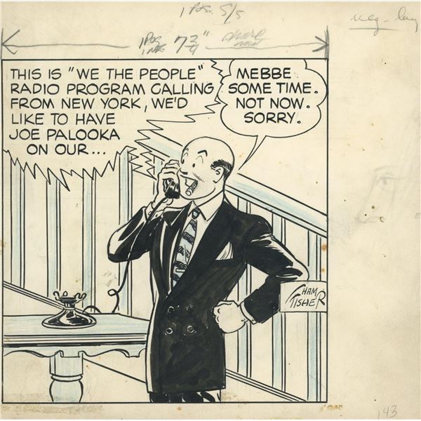 Ham Fisher Joe Palooka hand drawn and signed sketch