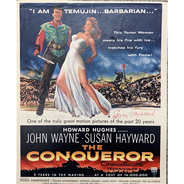 John Wayne and Susan Hayward signed The Conqueror lobby card