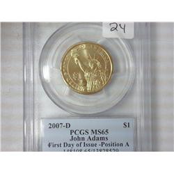 2007-D John Adams Dollar PCGS MS65