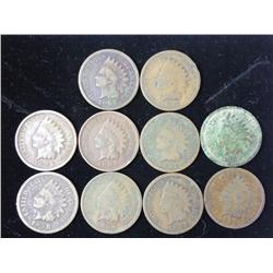 10 Assorted 1890's Indian Head Cents