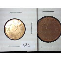 1969 Mauritius Two And Five Cents (UNC)