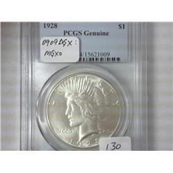 1928 Peace Silver Dollar PCGS Genuine