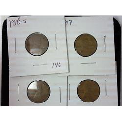 1916-S, 1917, 1919 And 1920 Lincoln Cents