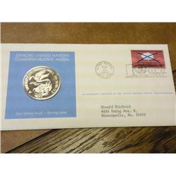 United Nations 1972 FDC With 1 Oz. Sterling Medal