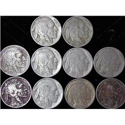 10 Assorted 1930's Buffalo Nickels
