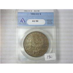 1892-CC Morgan Silver Dollar ANACS AU50