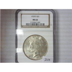 1928-S Peace Dollar NGC MS62